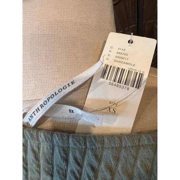 Anthropologie Green Textured Puff Sleeve Top XS New with tags Chic Minimalist - Picture 4 of 4